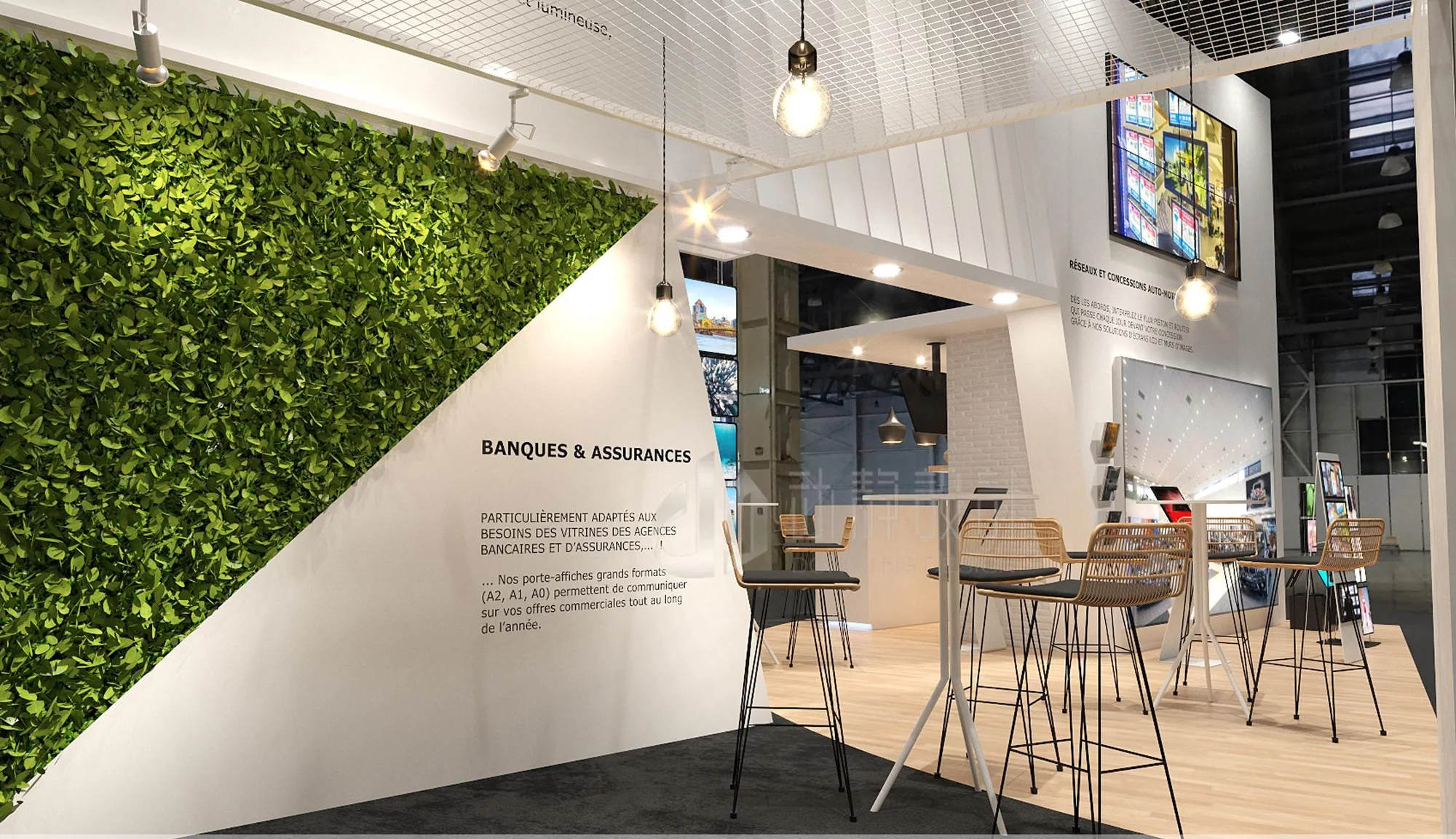 Interior material exhibition stand with lounge setting